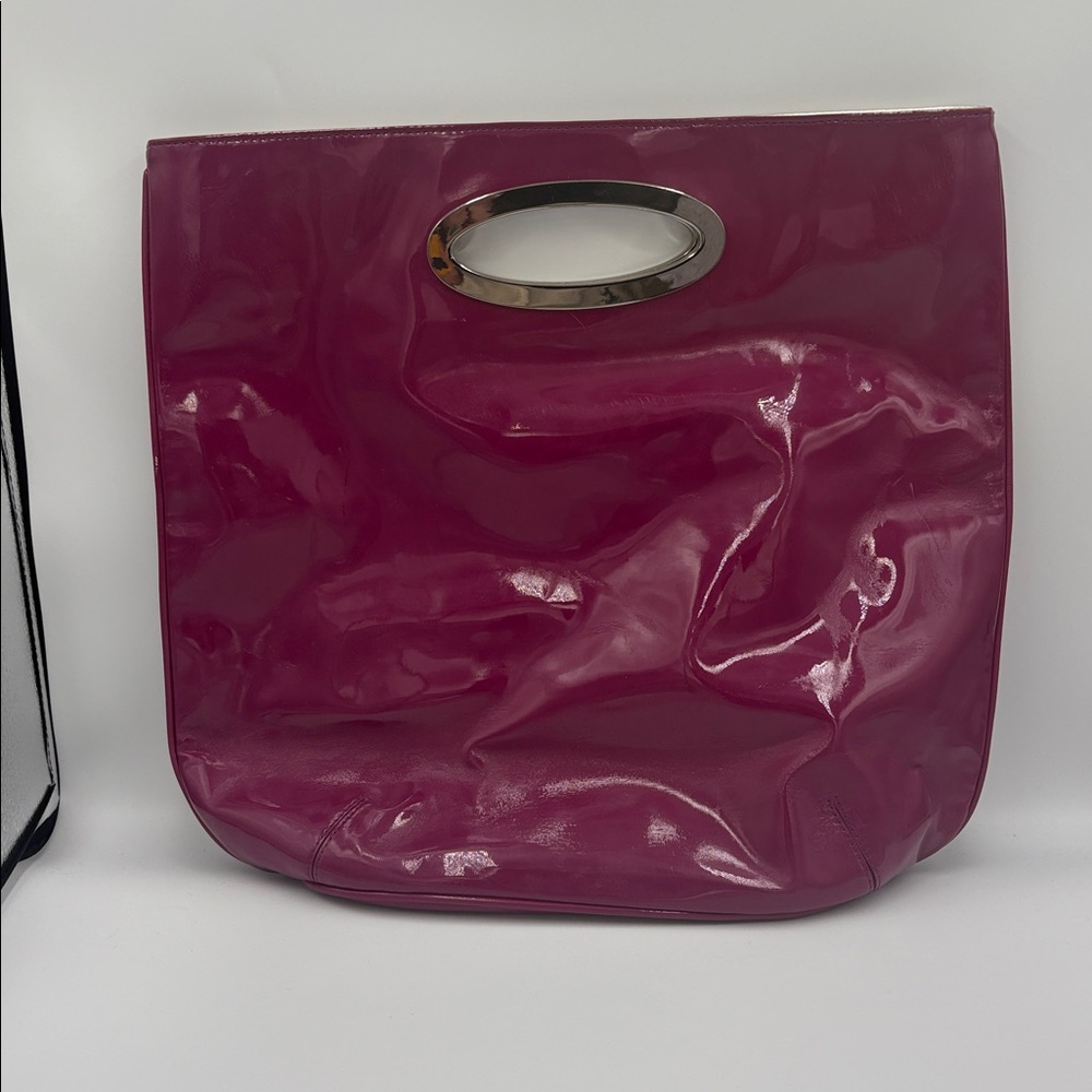 Ann Taylor Shiny Pink Tote Bag with Silver Handle